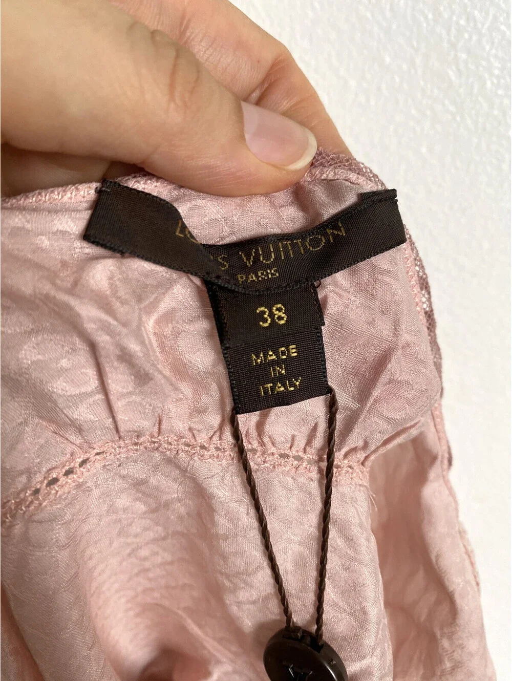 NWT Vintage Louis Vuitton FR-38 Cotton Silk Pink Monogram Lace Trimmed Camisole